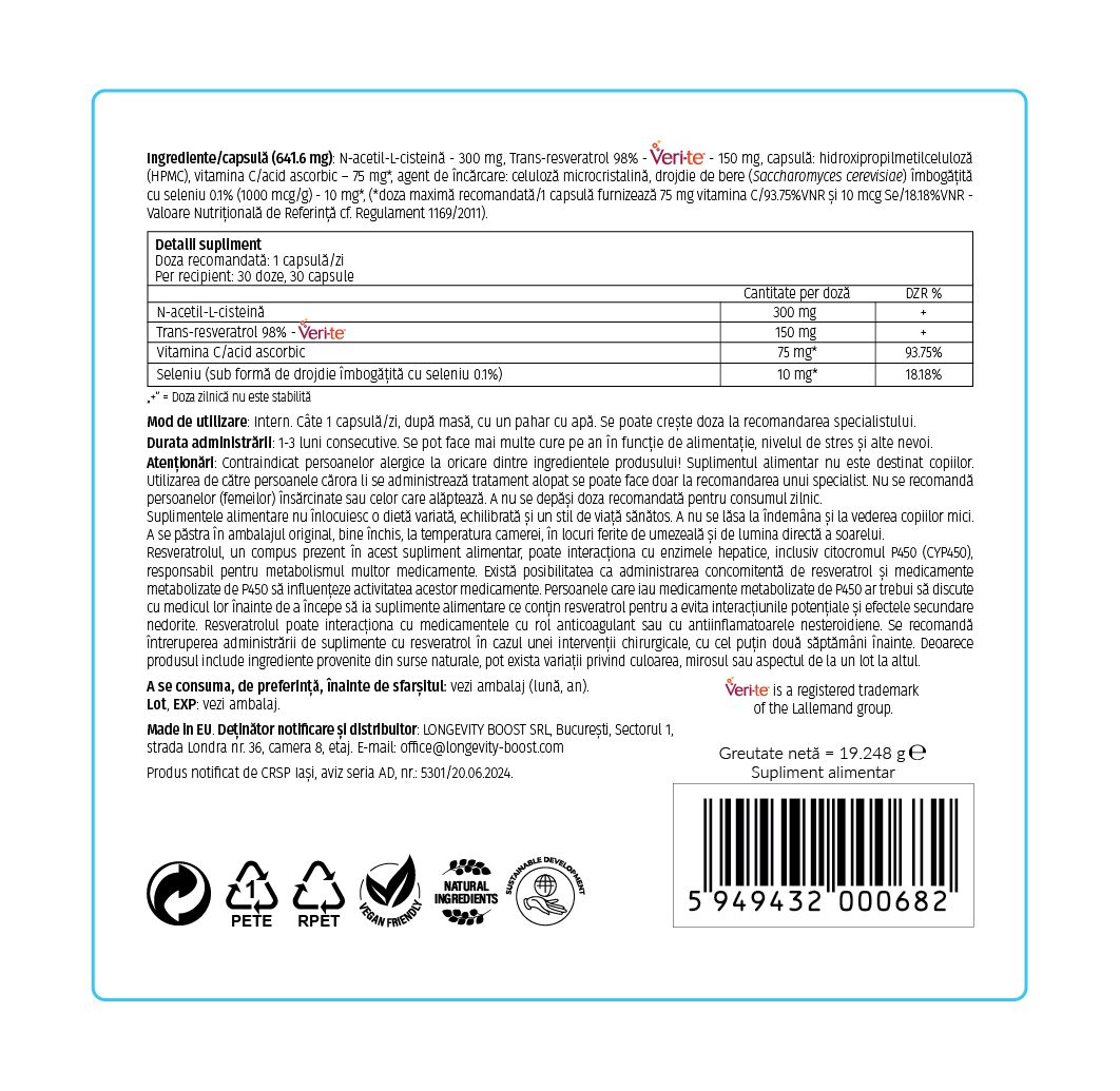 Etichetă completă Antioxidants Boost, 30 capsule, Longevity BOOST